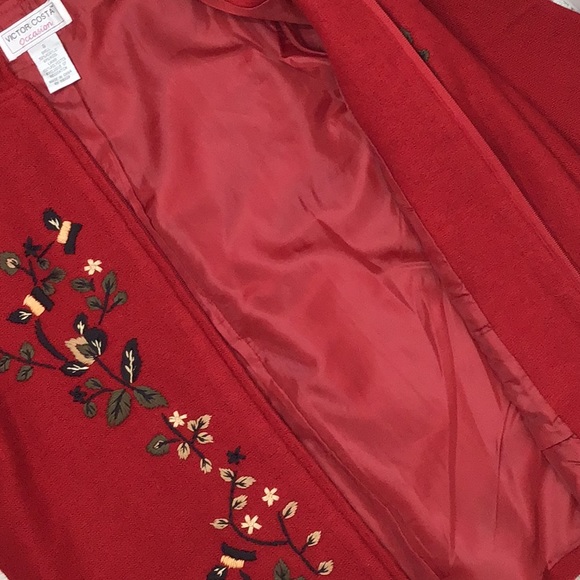 Victor Costa red embroidered zip front jacket S - Picture 8 of 11